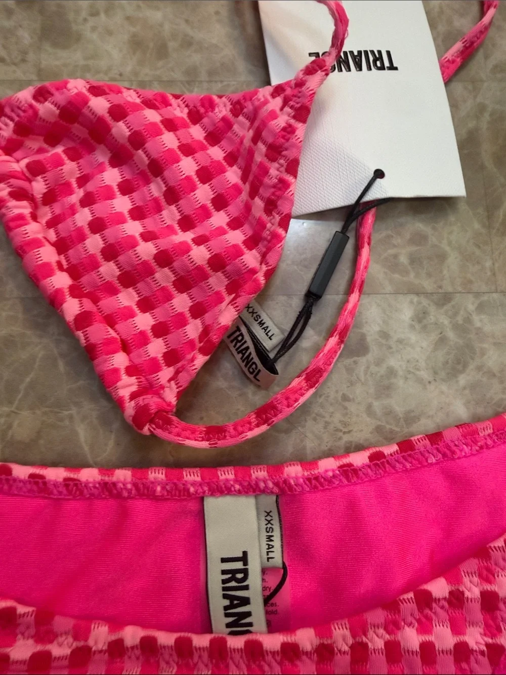 triangl swimwear Hot Pink Textured Check Bikini with Matching Pouch - Picture 2 of 10
